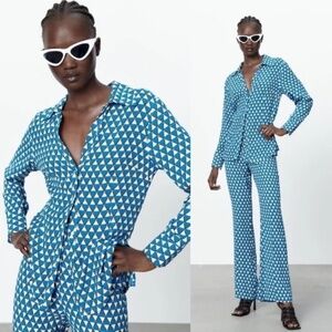 ZARA BLUE GEOMETRIC PRINT SHIRT